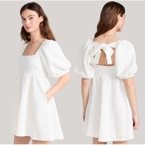 Free People White Backless Puff Sleeve Dress